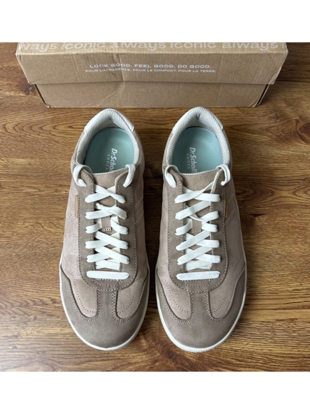 Dr. Scholl's Be True Court Inspired Lace Up Sneakers Taupe Microfiber Size 8 W